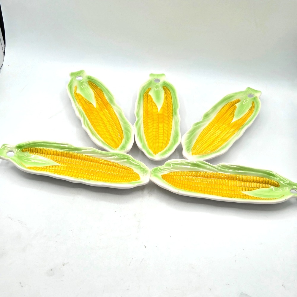 Vintage Corn on the Cob Serving Dishes Plates Holders Ceramic Set of 5 JAPAN